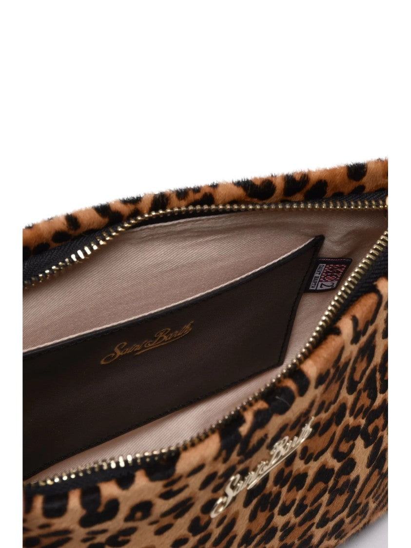 Mc2 Saint Barth Ponyhair And Leather Clutch Pouch With Zipper Closure