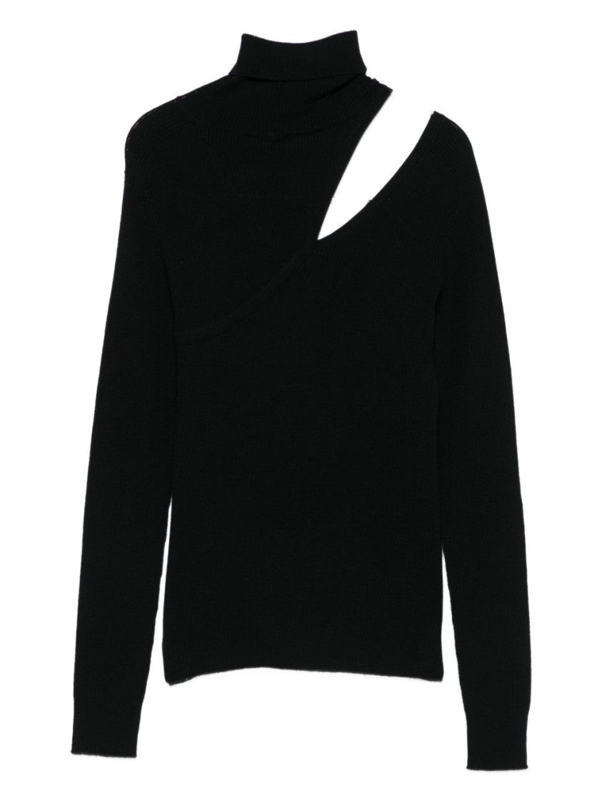 Dexterior Asymmetrical Cut-Out Black Wool Sweater