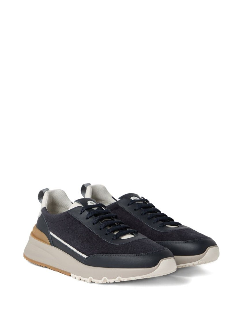 Brunello Cucinelli Suede And Smooth Material Flat Shoes With Contrasting Sole