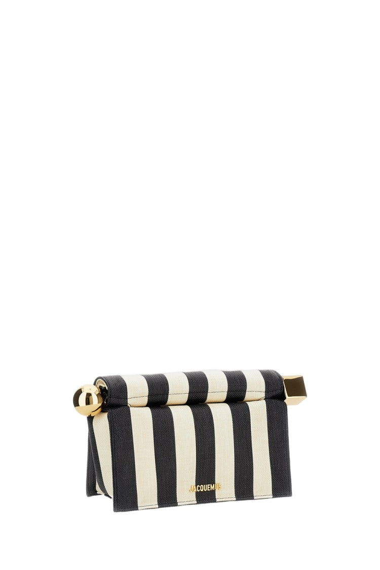 Jacquemus Striped Patchwork Raffia Fold-Over Clutch