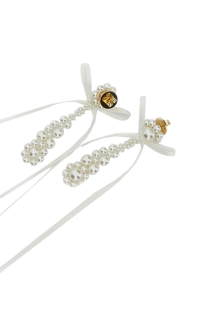 Simone Rocha White Victorian Bow Pearl Earrings