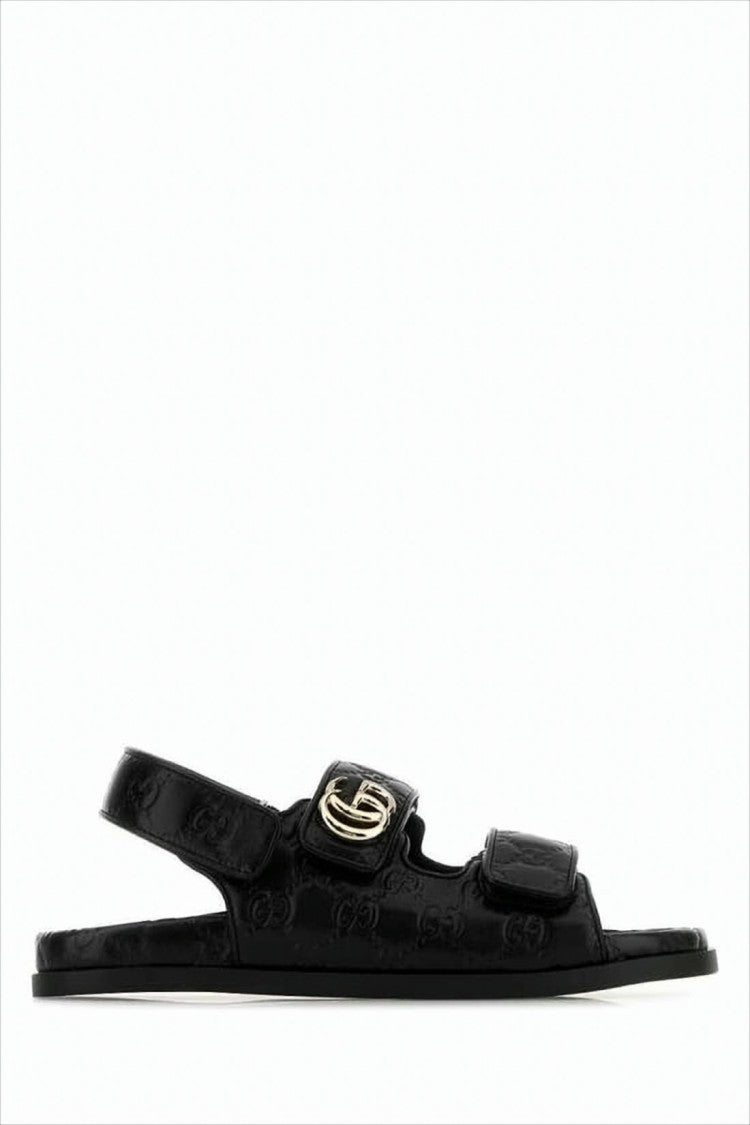 Gucci Leather Flat Sandals With Embossed Patterns