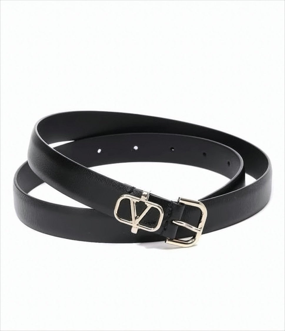 Valentino Garavani Leather Belt With Polished Gold-Tone Buckle