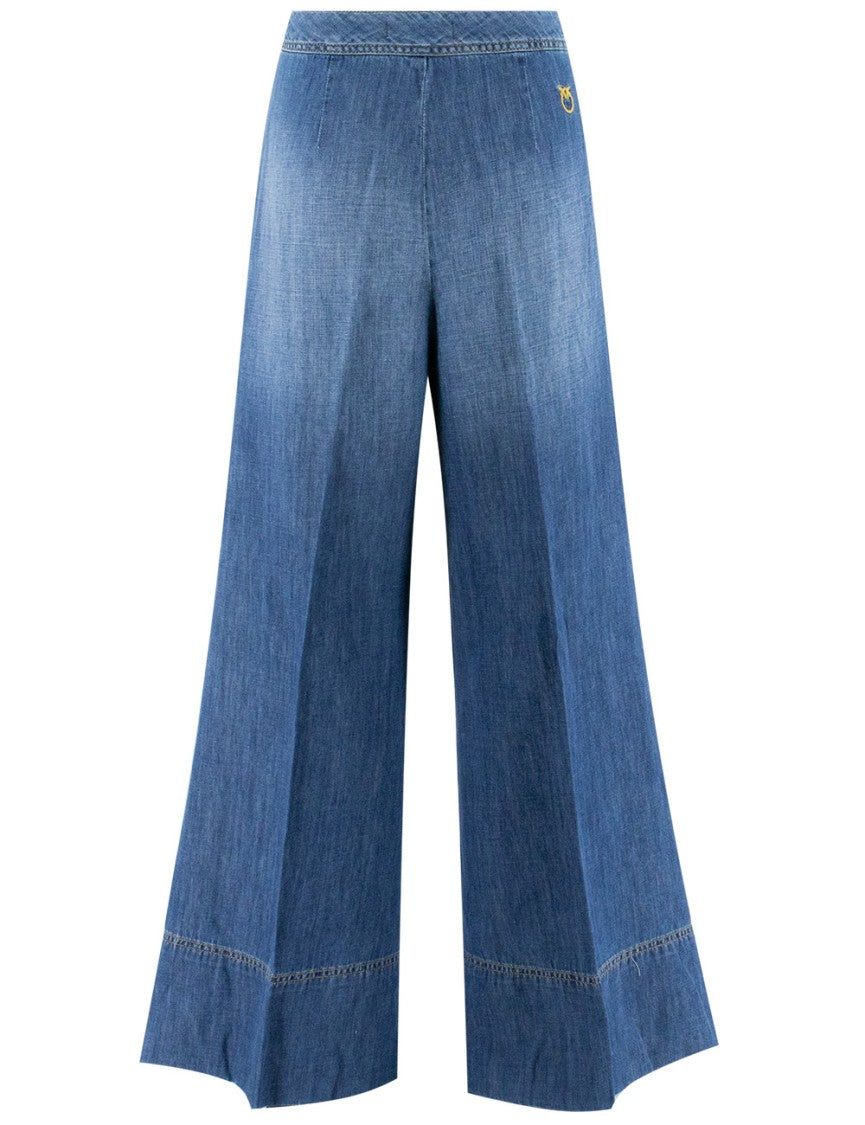 Pinko High-Waisted Wide-Leg Jeans With Vintage Wash