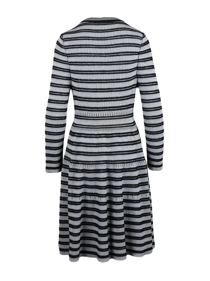 Valenti White/Black Flared Ultrafine Merino Wool Dress