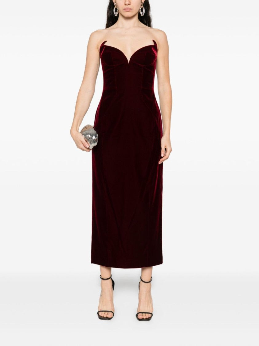 Mugler Burgundy Velvet Midi Dress