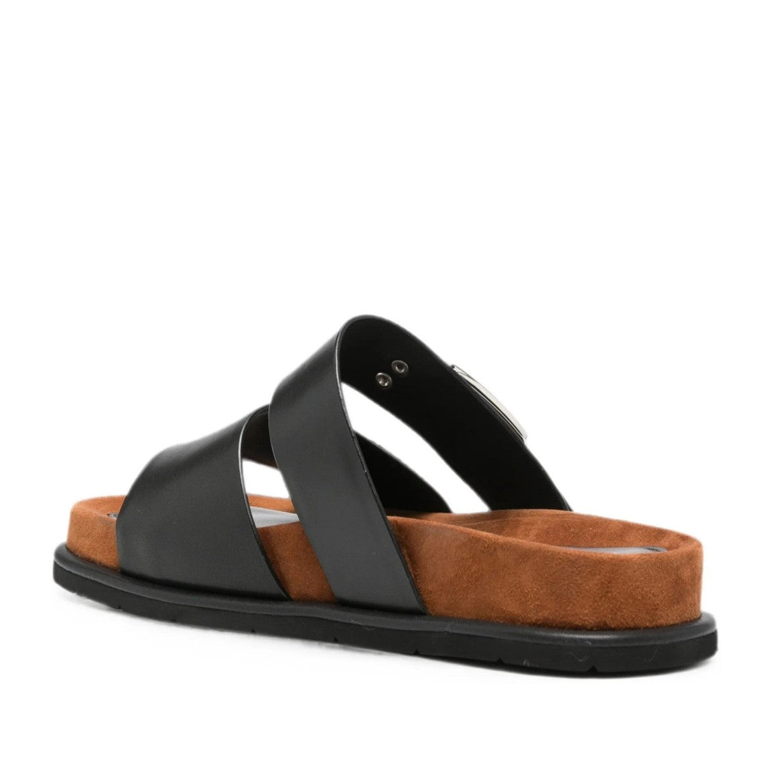 Adrianna Feretti Black Wedge Buckle Detail Leather Slippers