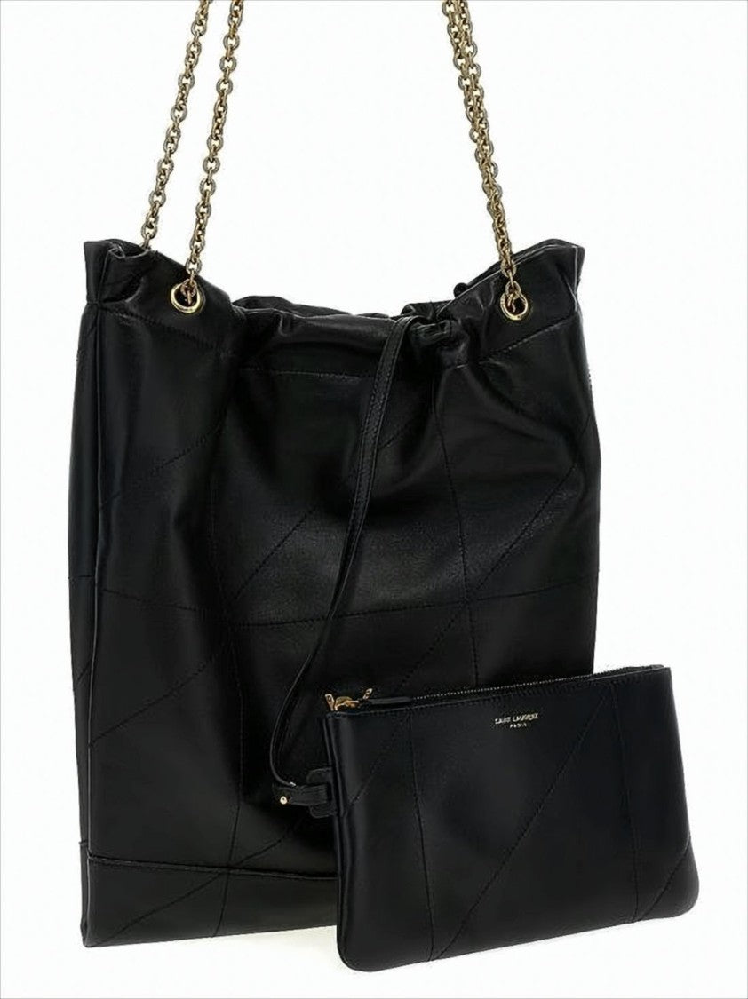 Saint Laurent Black Lambskin Shoulder Bag With Gold-Tone Emblem