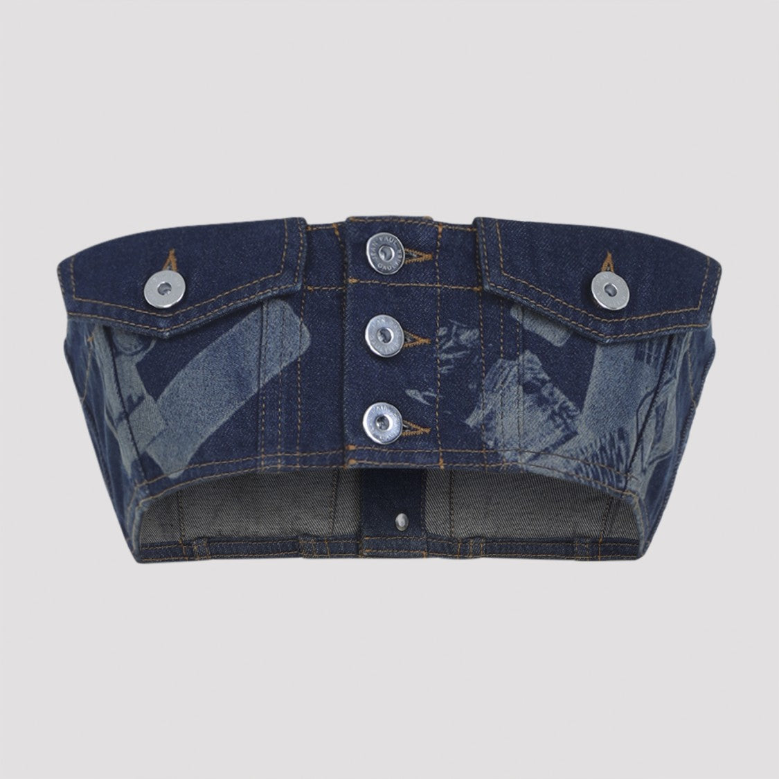 Jean Paul Gaultier Shoulderless Blue Denim Bra Top With Exaggerated Crop