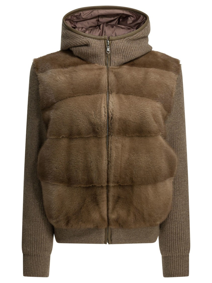 Camelia Brown Cashmere Jacket With Mink Fur Panels And Goose Down Padding