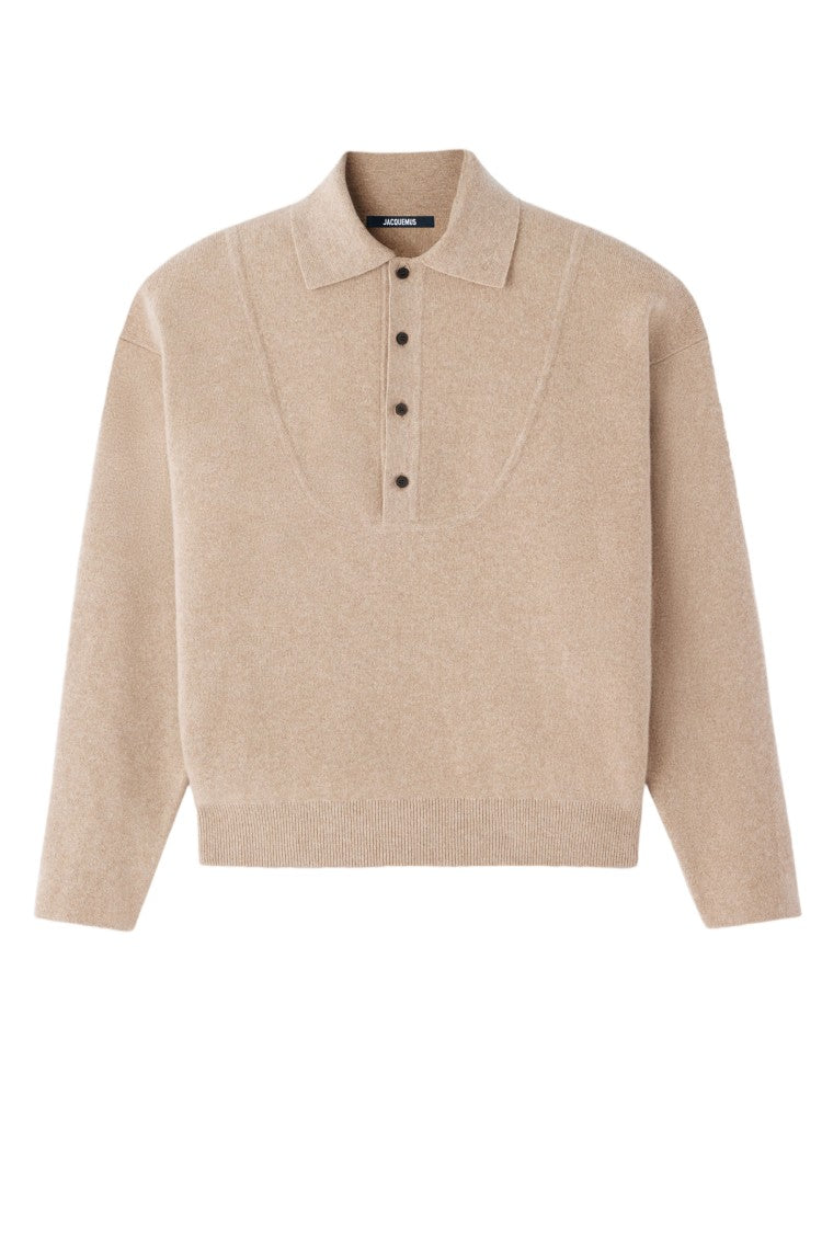 Jacquemus Cropped Wool Blend Jumper With Pointed Collar And Ribbed Details