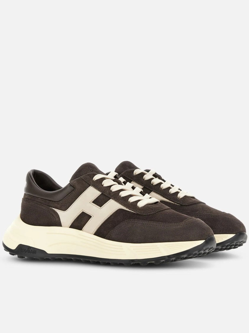 Hogan Dark Suede Sneakers With Contrasting Logo