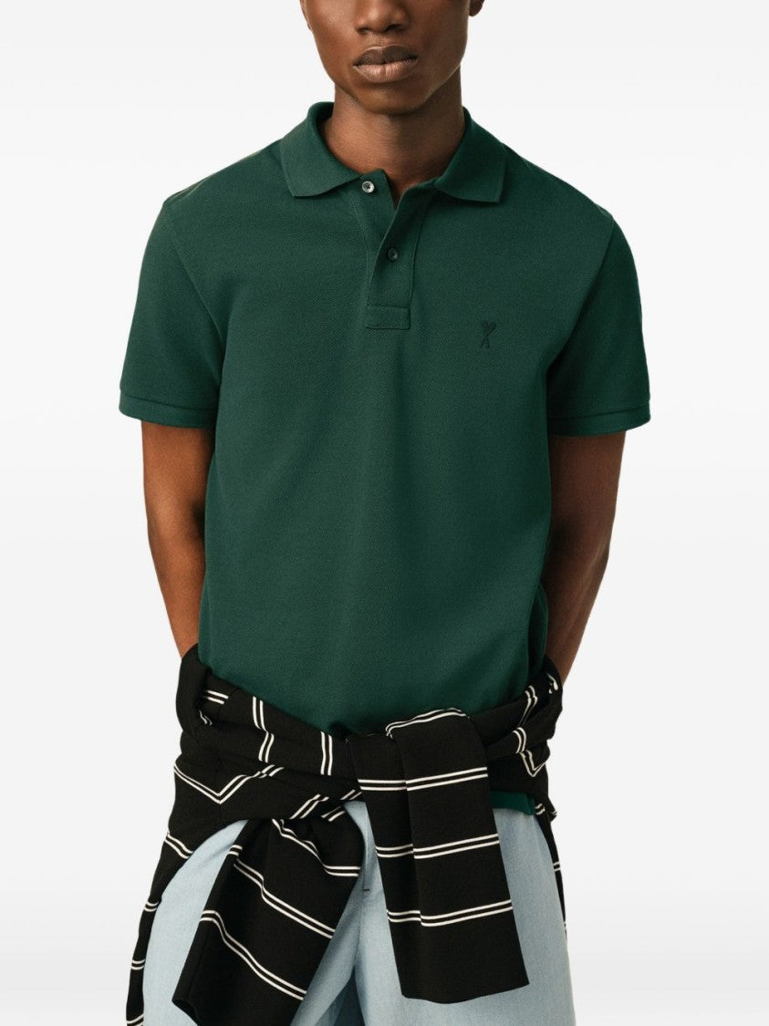 Ami Paris Minimalist Green Polo Shirt With Classic Collar