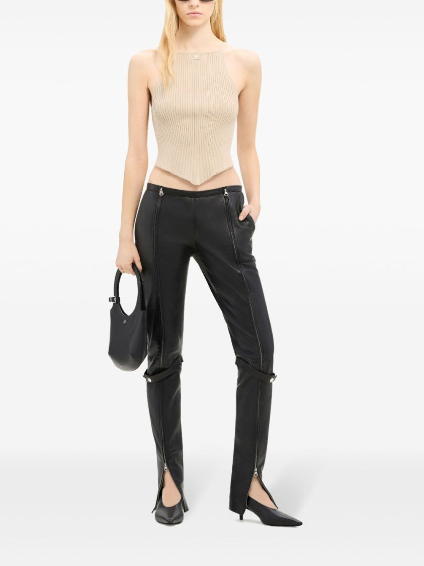 Courrèges Beige Ribbed Knit Asymmetric Square Top