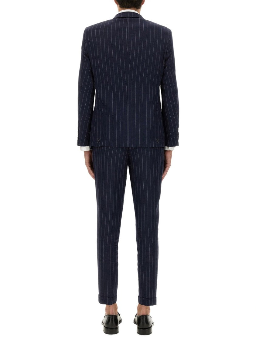 Boss Camel Tailored Double-Breasted Linen Suit With Pinstripe Design