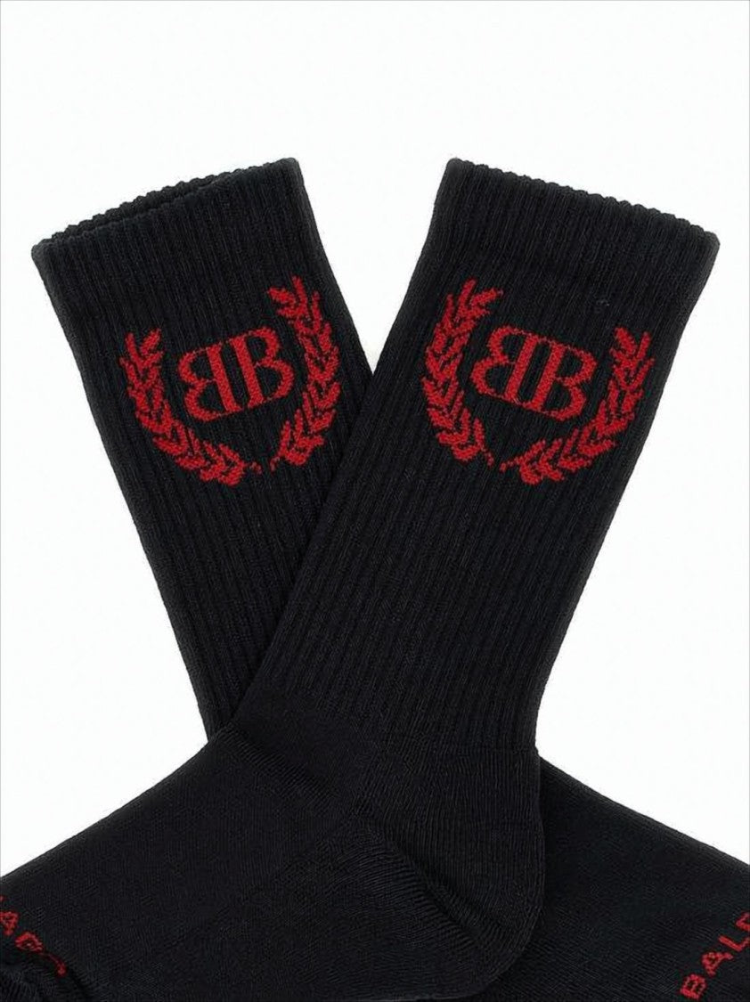 Balenciaga Ribbed Mid-Calf Socks With Bold Embroidered Logo
