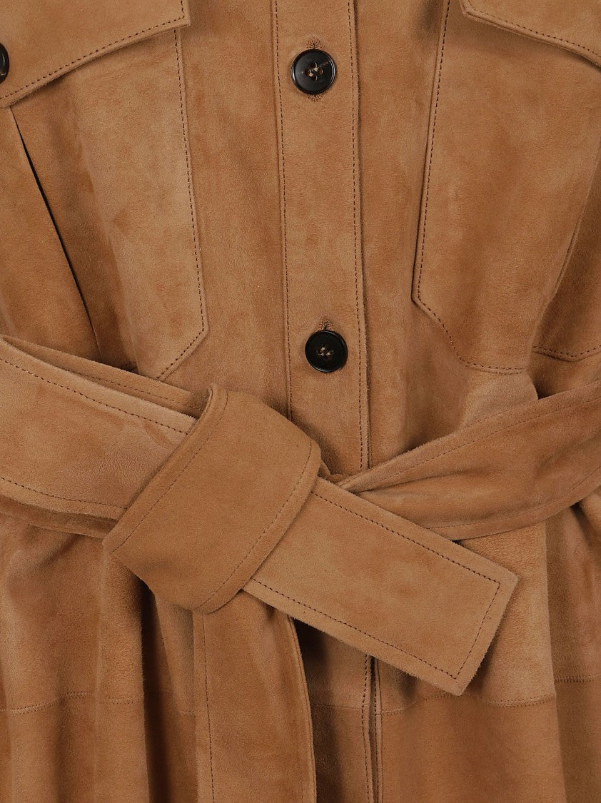 Antonelli Firenze Belted Utility-Inspired Shirt Jacket In Premium Camel Suede