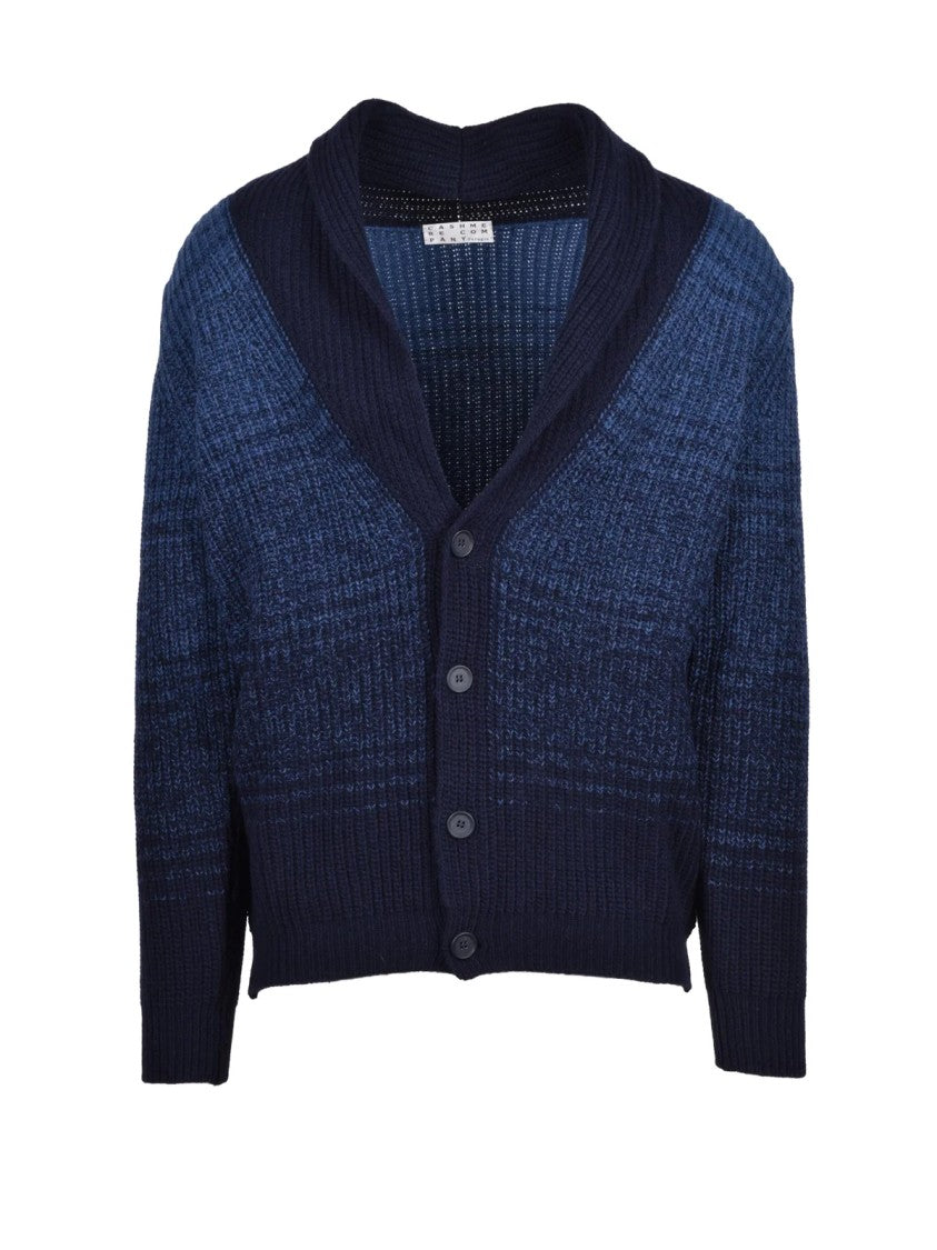 Cashmere Company P. Shawl Collar Cardigan In Gradient Blue With Textured Knit
