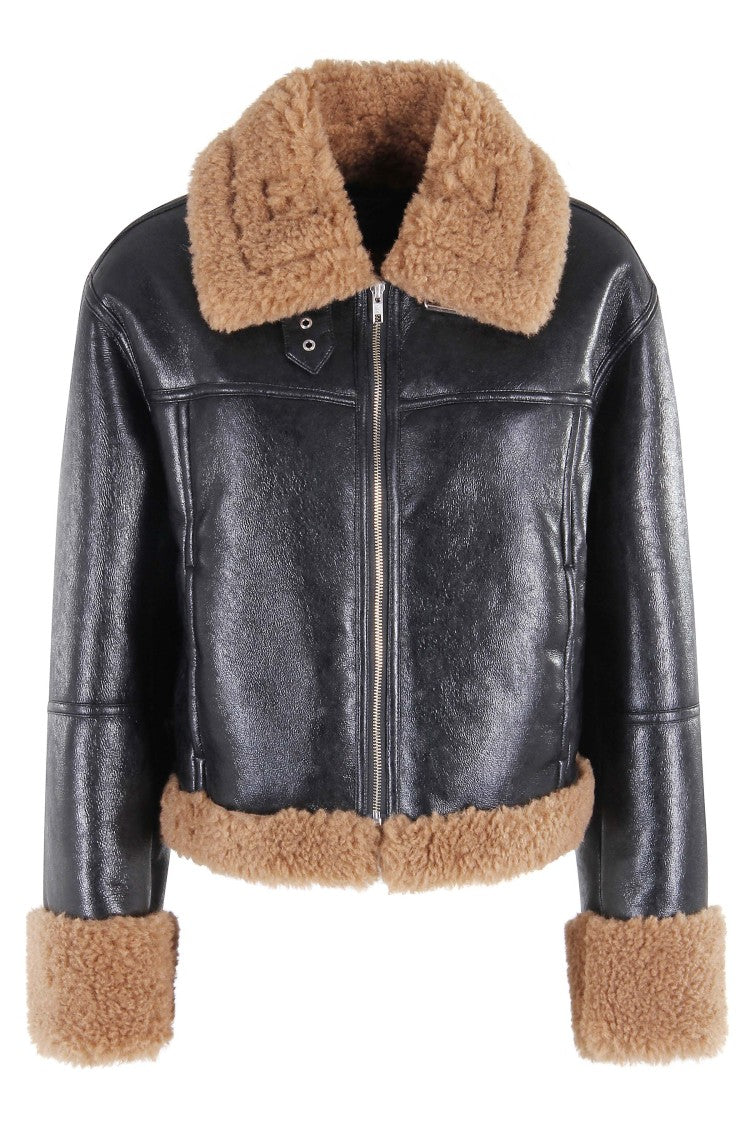 Stand Studio Teddy Collar Jacket With Glossy Black Finish