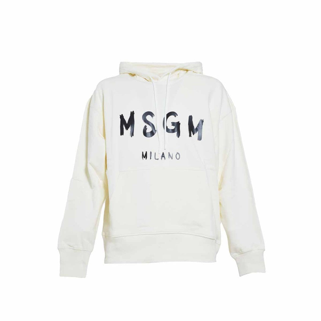 Msgm Cream Cotton Hoodie With Logo Print