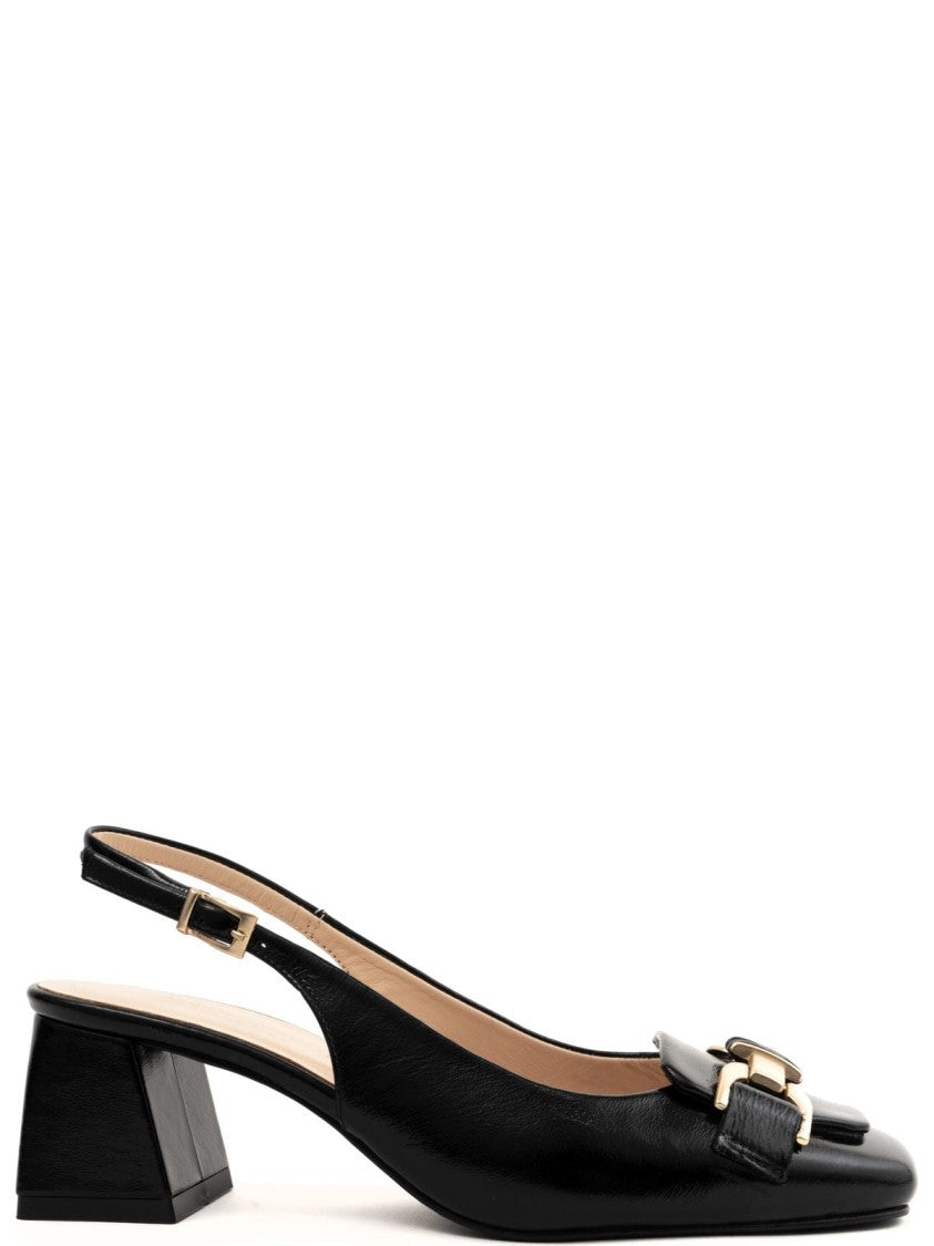 Sergio Moretti Part-Open Black Cow Leather Mid Heel Pumps