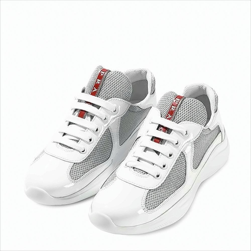 Prada Chunky White Sneakers With Calf Leather And Fabric Mesh Panels