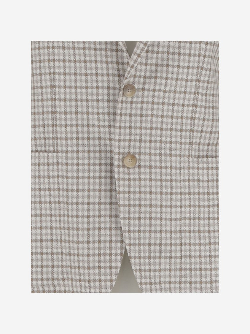 Tagliatore Linen Blend Single-Breasted Jacket With Check Pattern