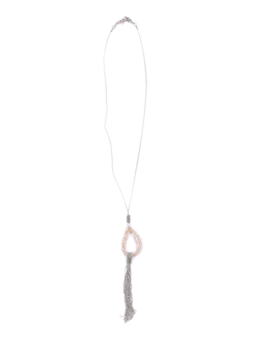 Peserico Teardrop Pendant Necklace With Cascading Silver Tassel