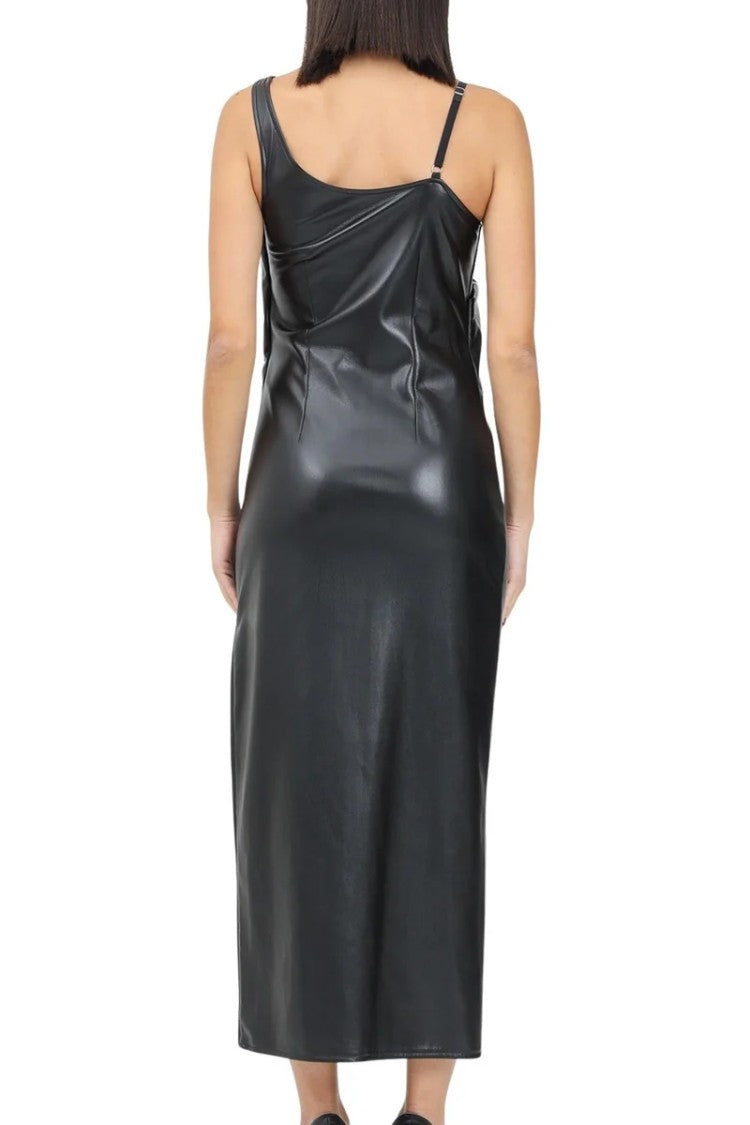 Patrizia Pepe Long Faux Leather Dress - Black