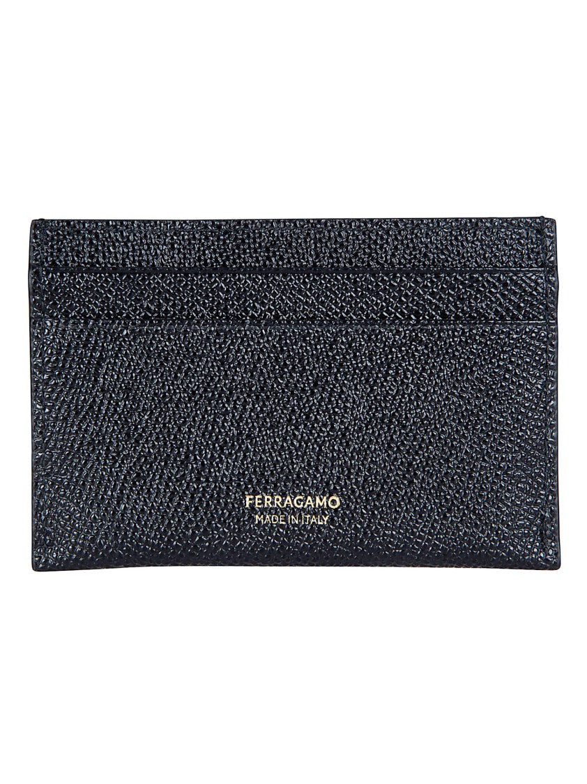 Ferragamo Textured Calf Leather Wallet With Antique Gold Gancini Ornament