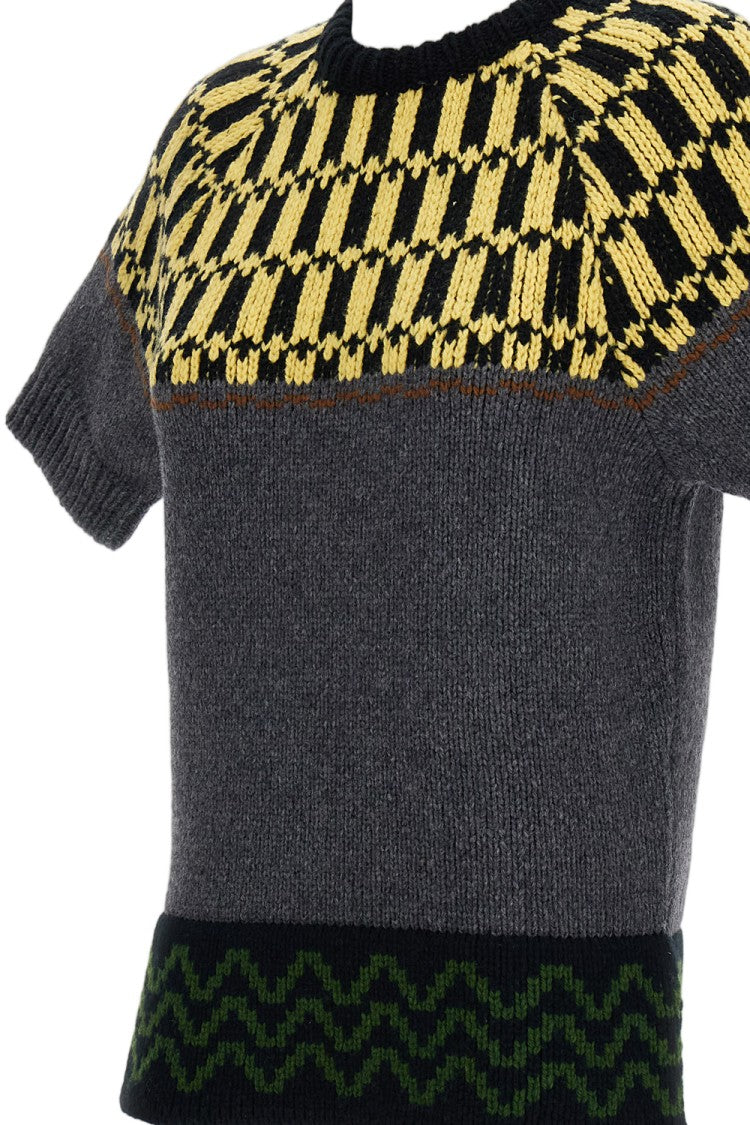 Marni Grey Jacquard Wool-Cashmere Blend Top