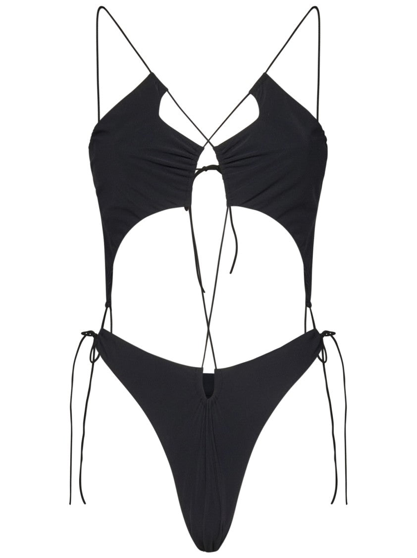 Amazuin Cross-Back Laced One-Piece Swimsuit In Black Jersey