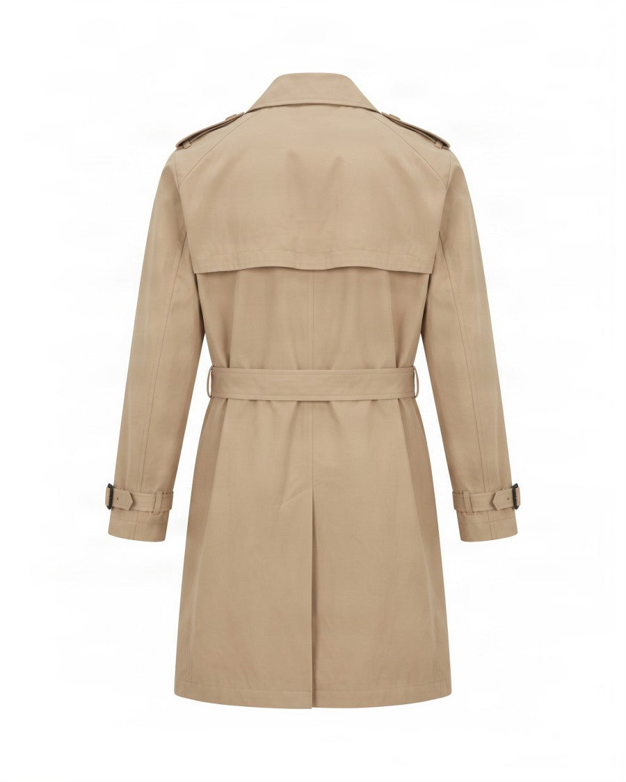 Boss Camel Double-Breasted Belted Cotton Trench Coat