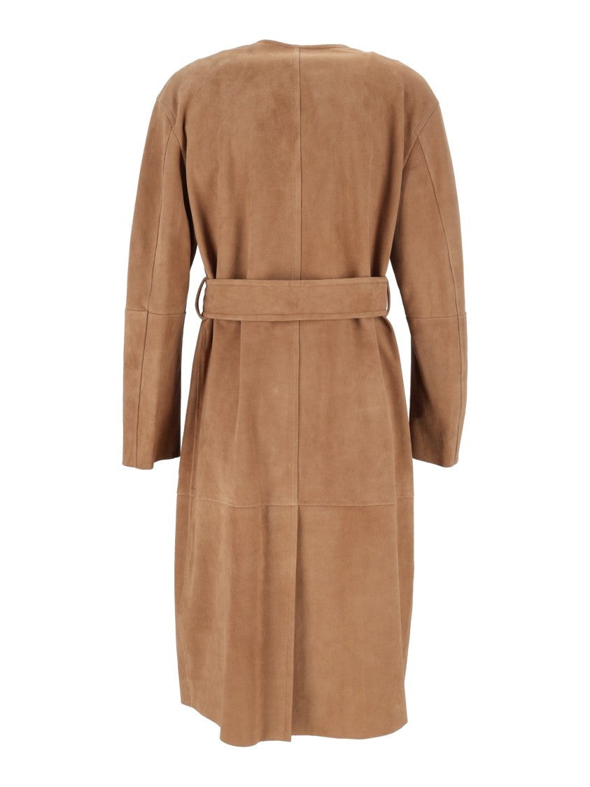 Max Mara Camel Portici Belted Lamb Leather Coat