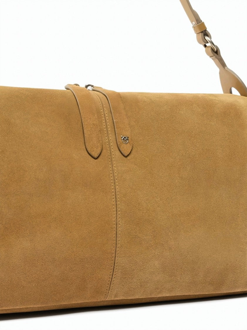 Pinko Beige Suede Decorative Buckle Shoulder Bag