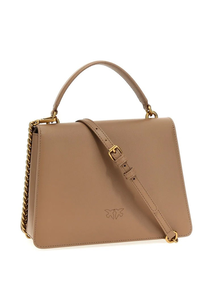Pinko Structured Beige Top Handle Tote With Bird Clasp
