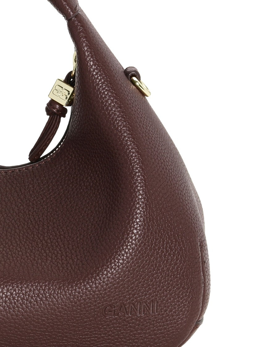 Ganni Mini Hobo Handbag With Adjustable Strap And Mirror Tag