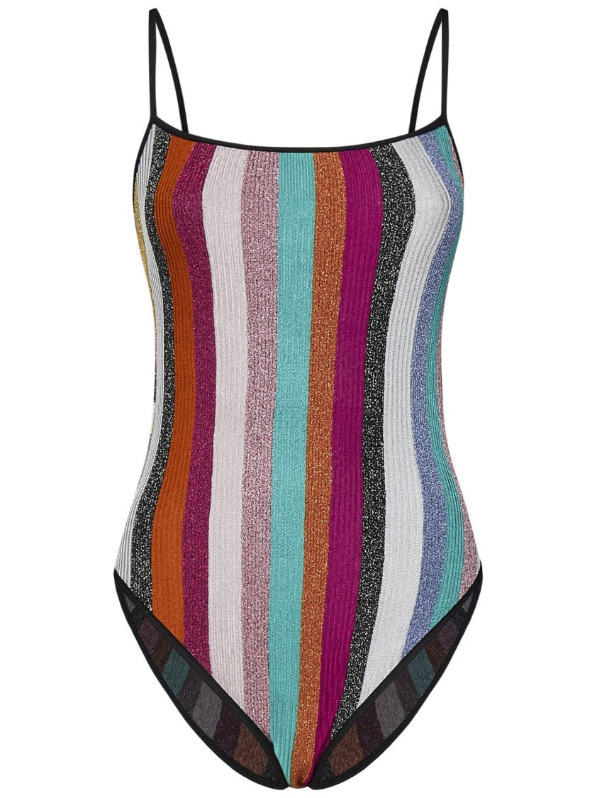 Missoni Ribbed Lamé Striped One-Piece Swimsuit With Design