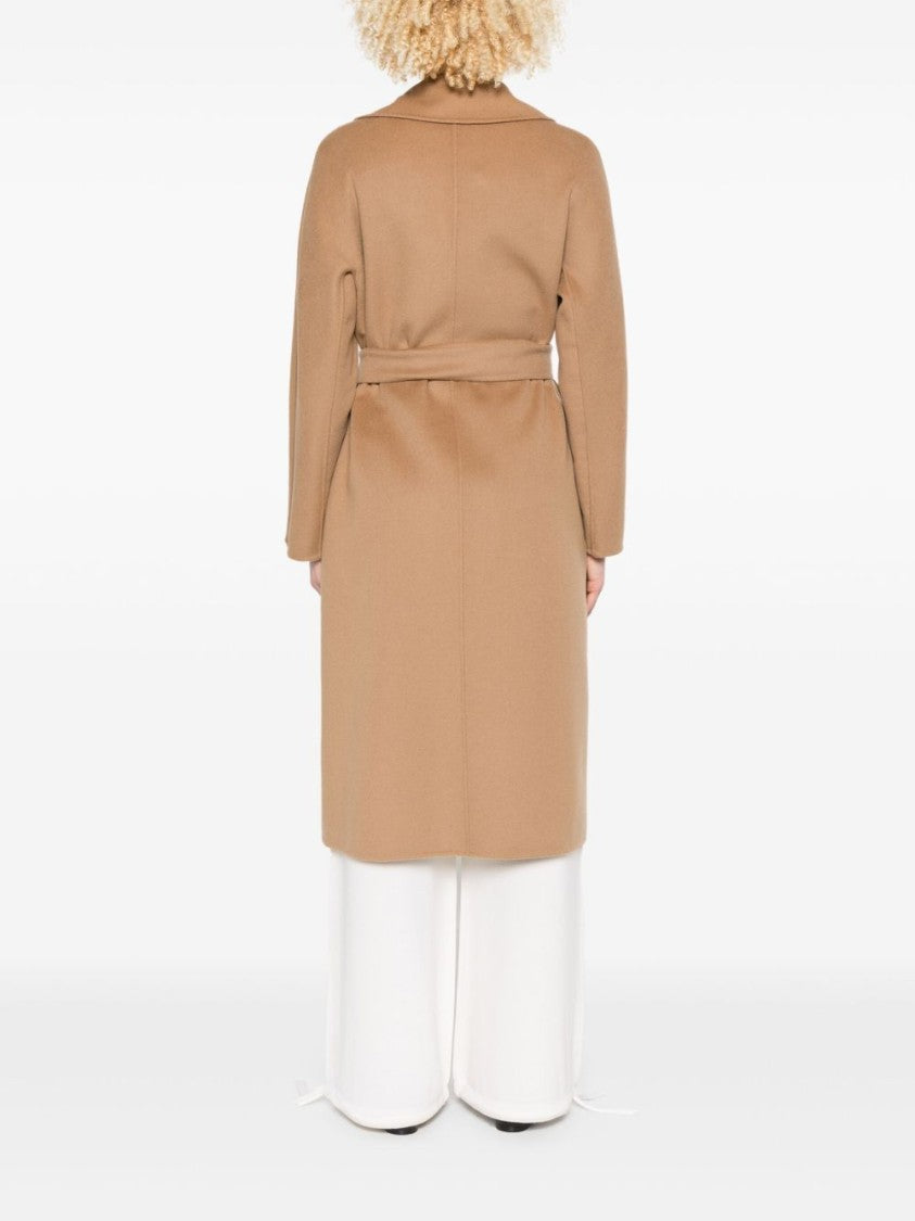 Max Mara Knee-Length Camel Coat With Wrap Design And Self-Tie Belt