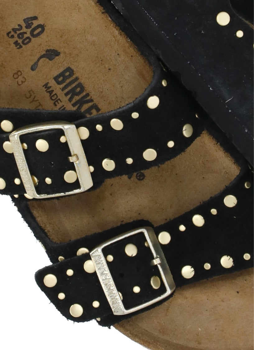 Birkenstock Black Arizona Suede Buckle Slides