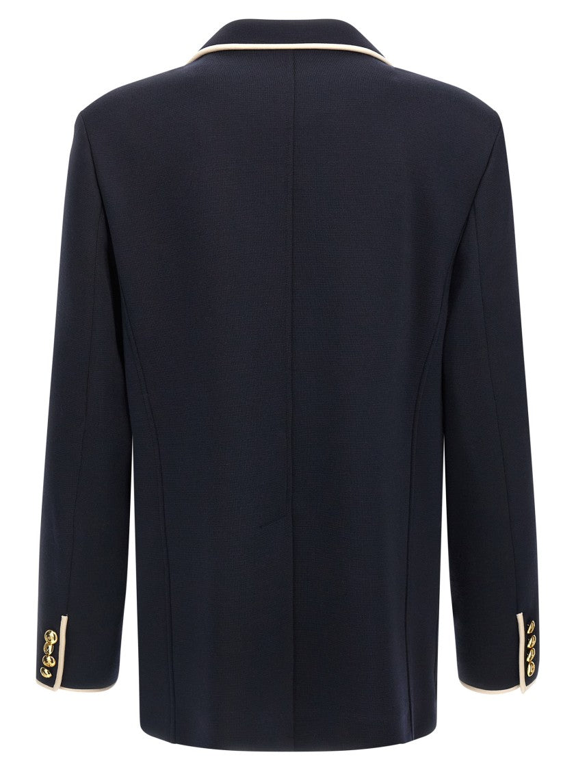 Valentino Garavani Double-Breasted Wool Blazer With Contrast Piping