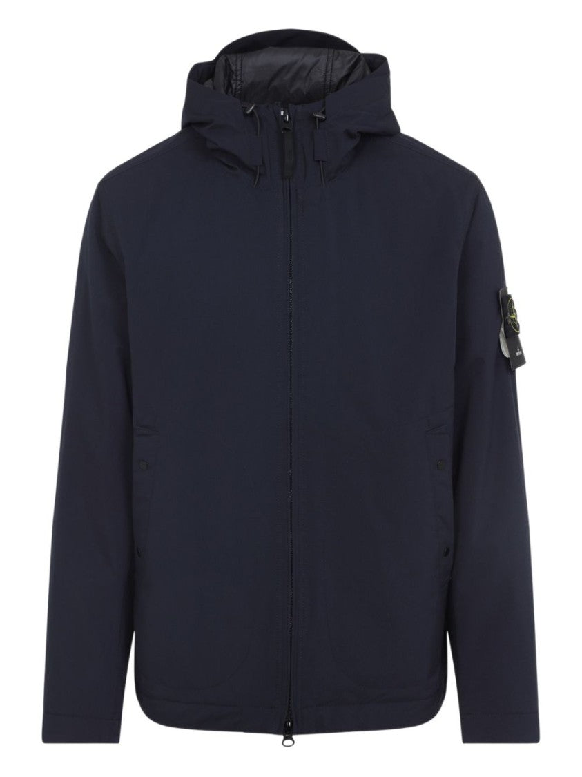 Stone Island Hooded Jacket In Recycled Stretch Canvas With Padded Design