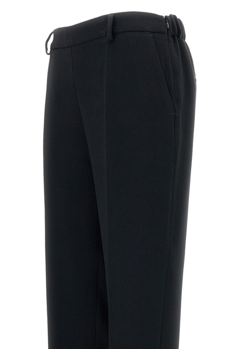 Alberto Biani Black Cady Elastic Waistband Straight-Leg Pants