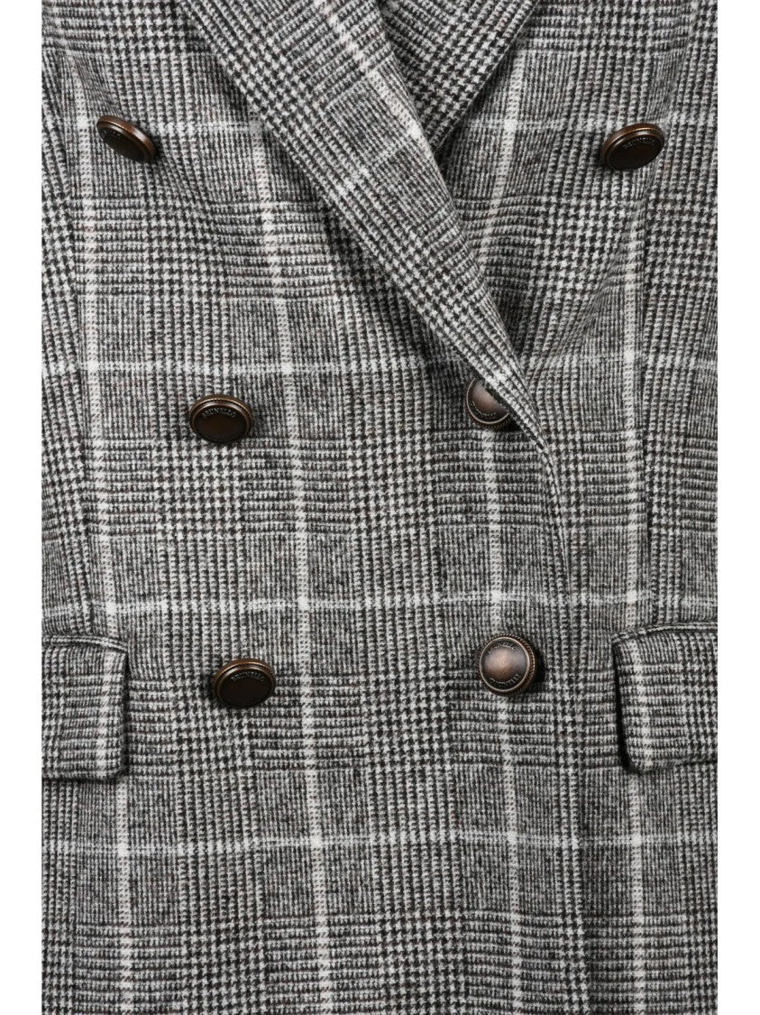 Brunello Cucinelli Double-Breasted Alpaca/Wool Jacket With Checkered Pattern And Flap Pockets