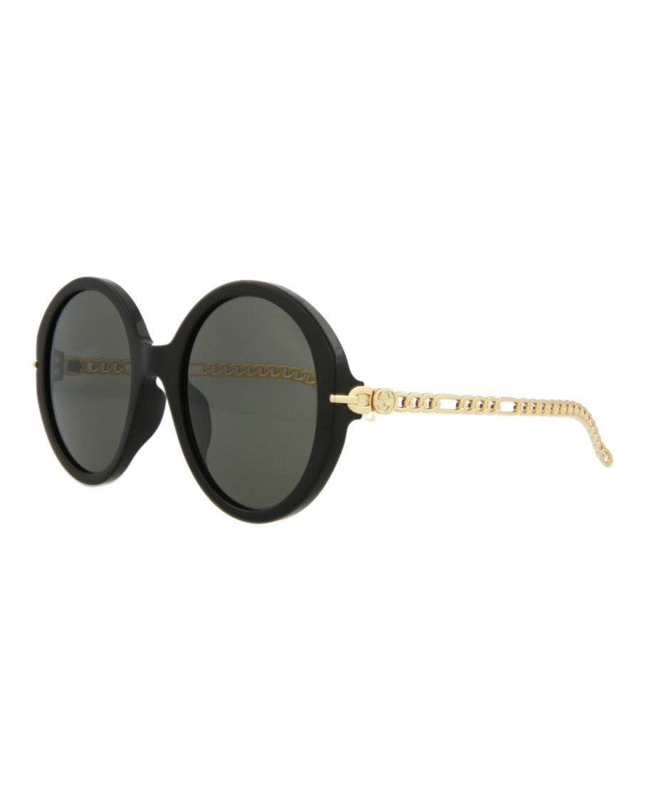 Gucci Round-Frame Acetate Sunglasses With Gold-Link Temples