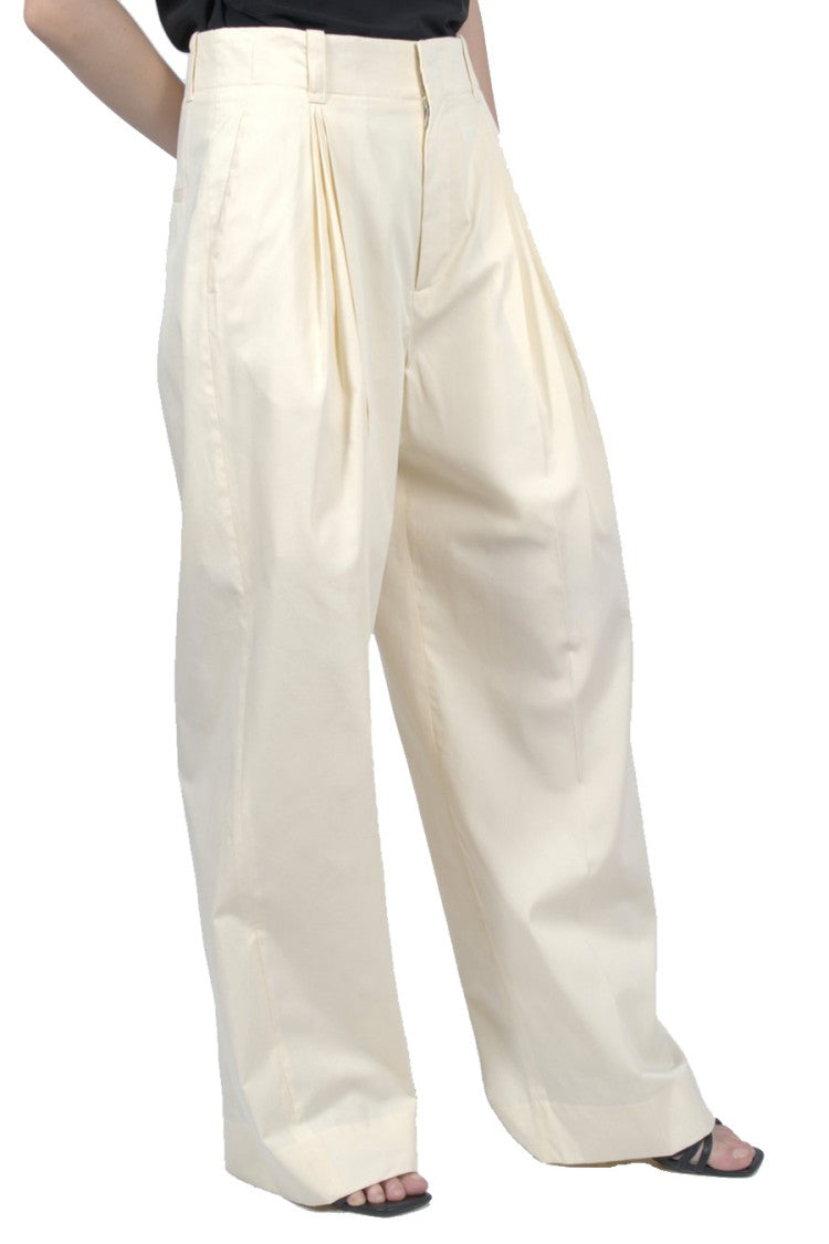 Bottega Veneta Ivory Cotton-Silk Blend Pleated Trousers