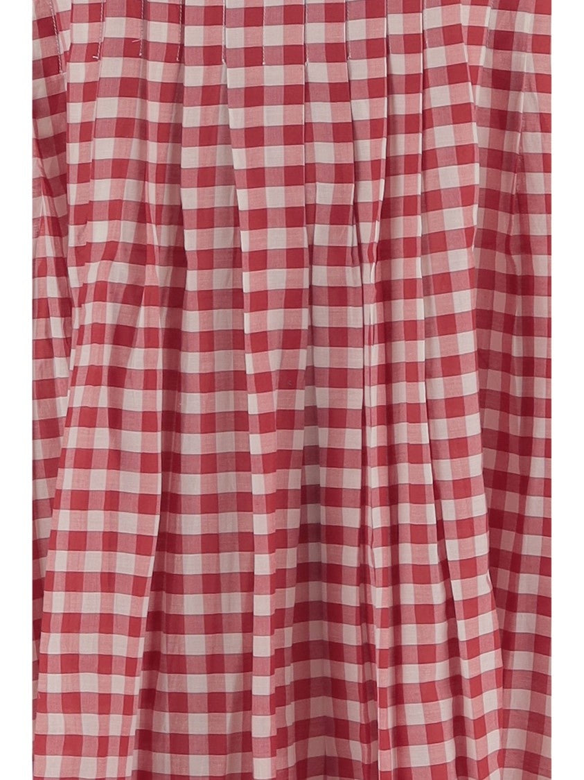 Pero Red And White Gingham Check Dress With Three-Quarter Sleeves
