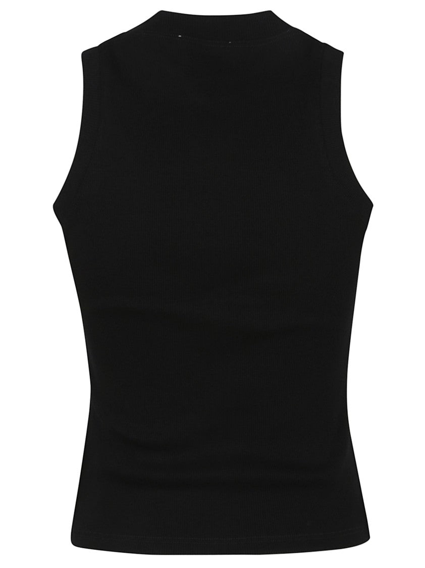 Off-White Ribbed Black Sleeveless Top With High Neckline