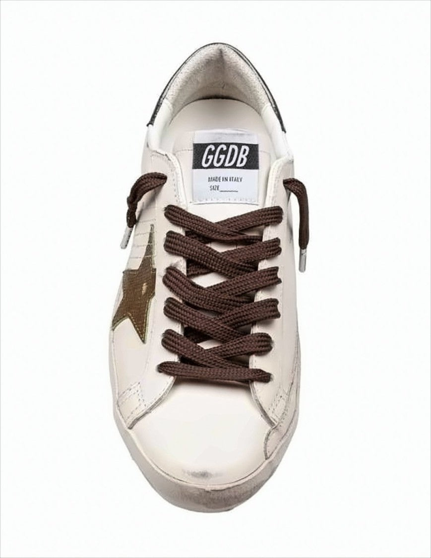 Golden Goose Distressed White Leather Low-Top Sneakers