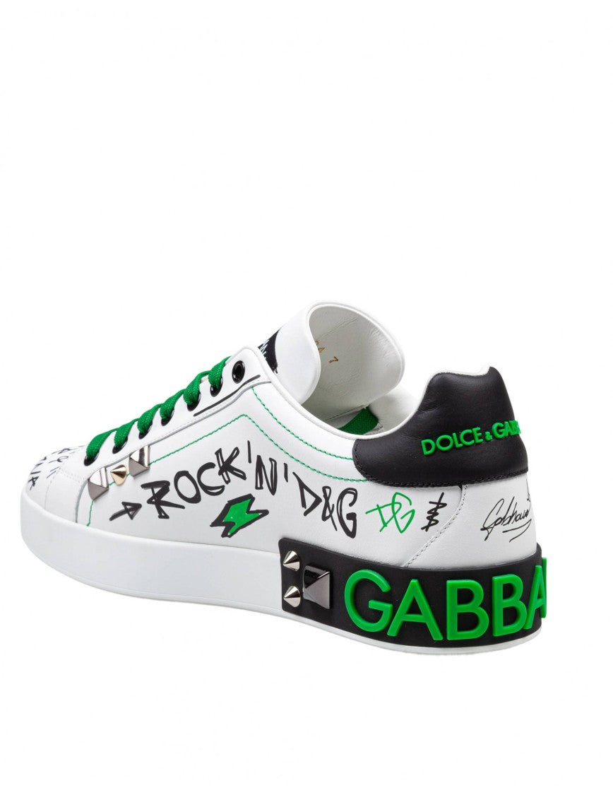 Dolce & Gabbana Portofino Leather Sneakers With Applied Studs